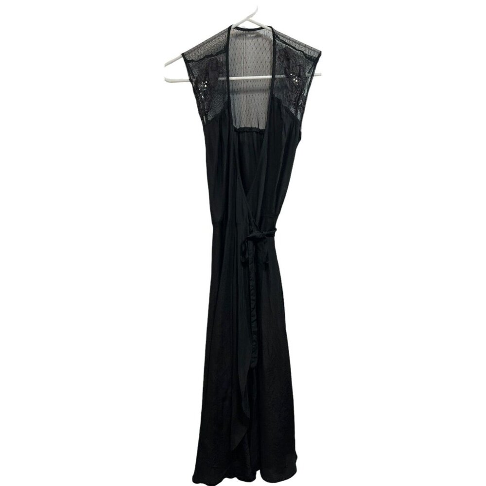Vtg 70's Young Edwardian Elegant Goth Black Mesh Embellished Wrap Dress 5 HTF